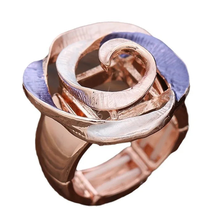 new color painting oil geometric hollow rose elastic ring, fashionable versatile women's alloy ring