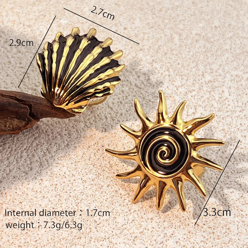 EILIECK 316L Stainless Steel Enamel Seahorse Open Adjustable Ring for Women Water Resistant Fashion Chic Ring Jewelry Bijoux