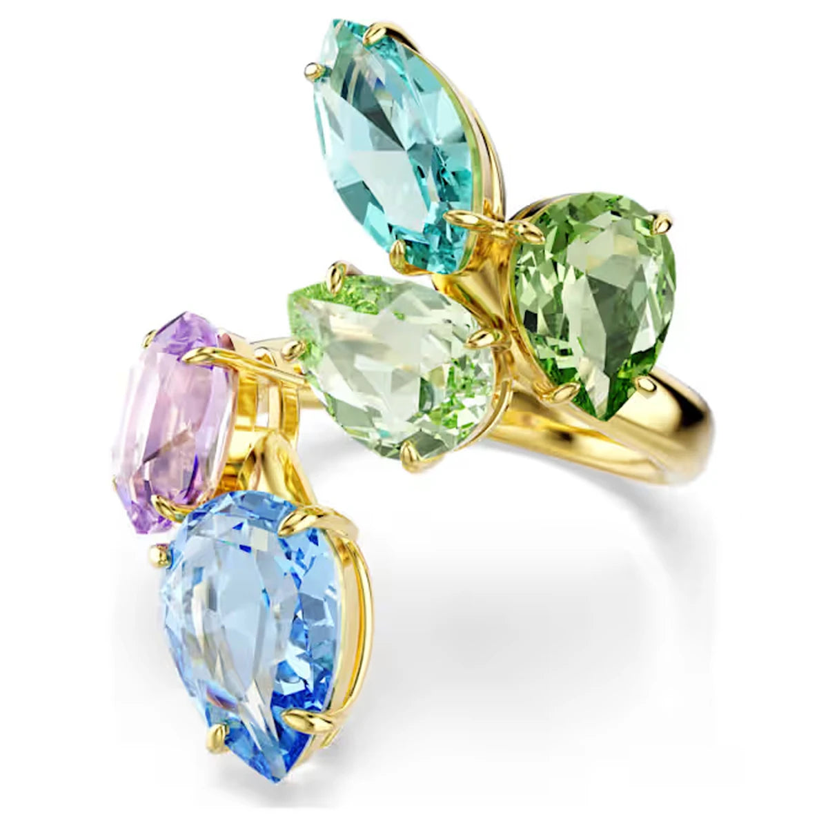 Spring Garden Inspired Multicolor Cubic Zirconia Dragonfly & Flower Jewelry Set,Ring Necklace Earring Bracelet,Light luxury