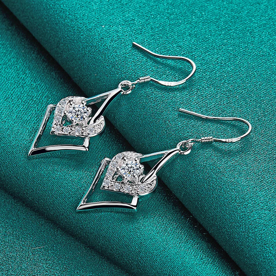 URMYLADY 925 Sterling Silver Heart Zircon Earrings Eardrop for Women Charm Wedding Engagement Fashion Jewelry