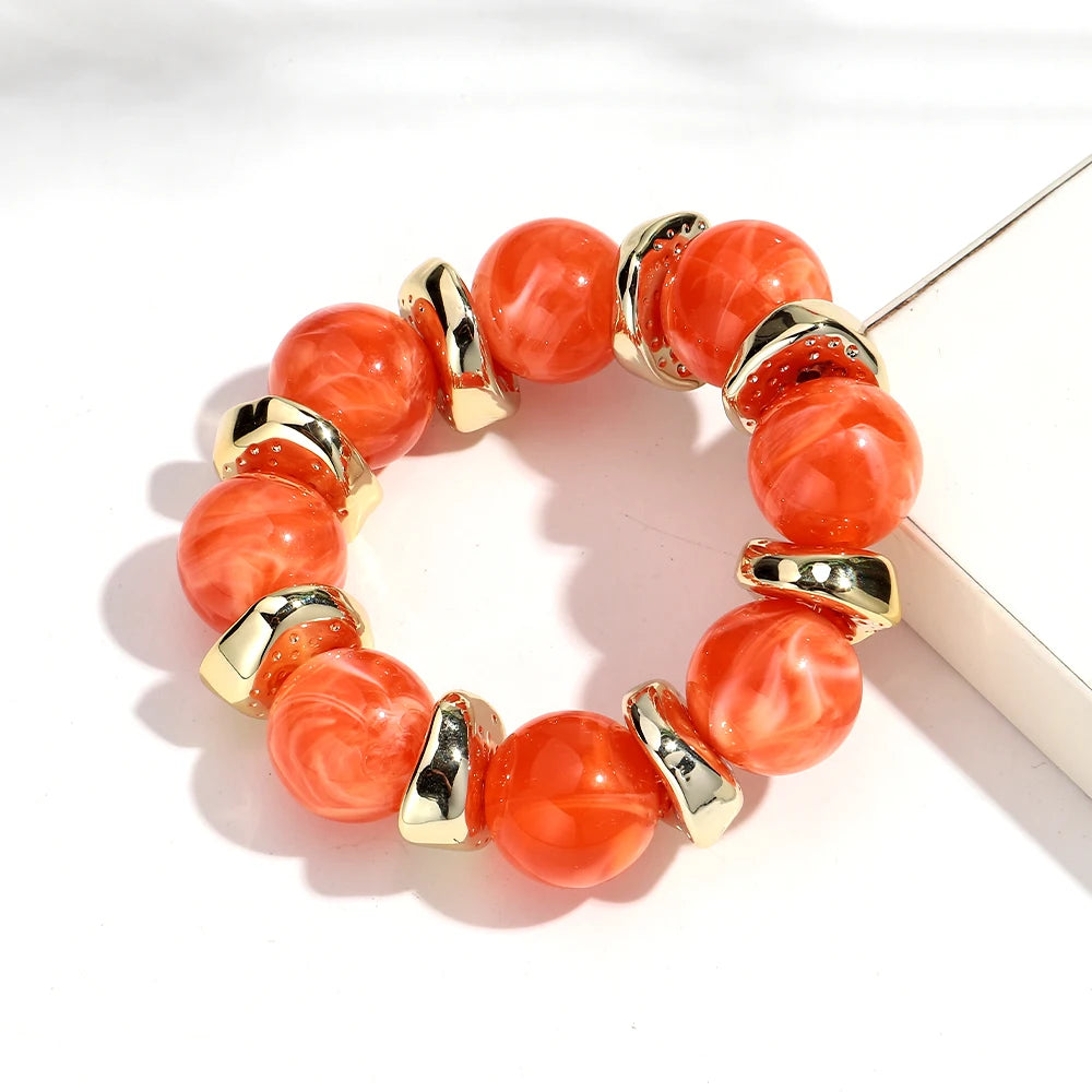 Trendy Acrylic Geometric Round Beads Stretch Bracelets for Women Fashion Irregular CCB Beaded Bangele Bracelet Jewelry Accessory