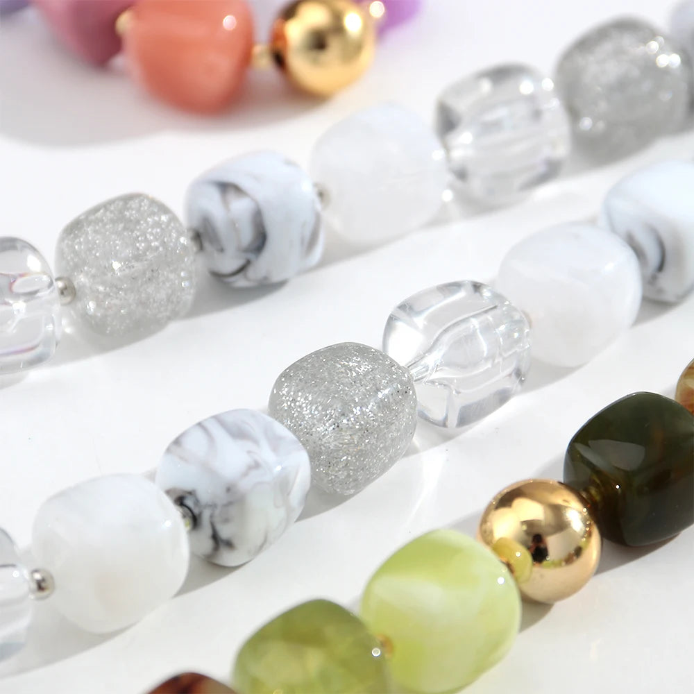Boho Colorful Acrylic Geometric Square Beads Necklace Fashion Resin Geometry Beaded Collar Necklace 2026 New Jewelry Gifts