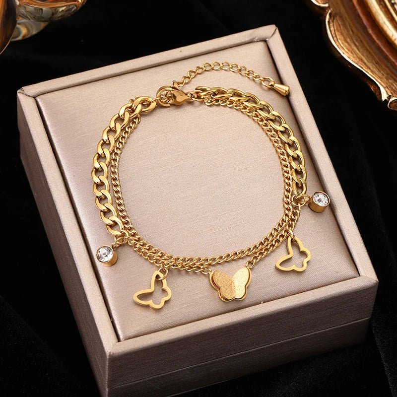 EILIECK 316L Stainless Steel Cubic Zirconia Butterfly Chain Bracelet For Women New Rust Proof Office Ladies Chic Jewelry Gift