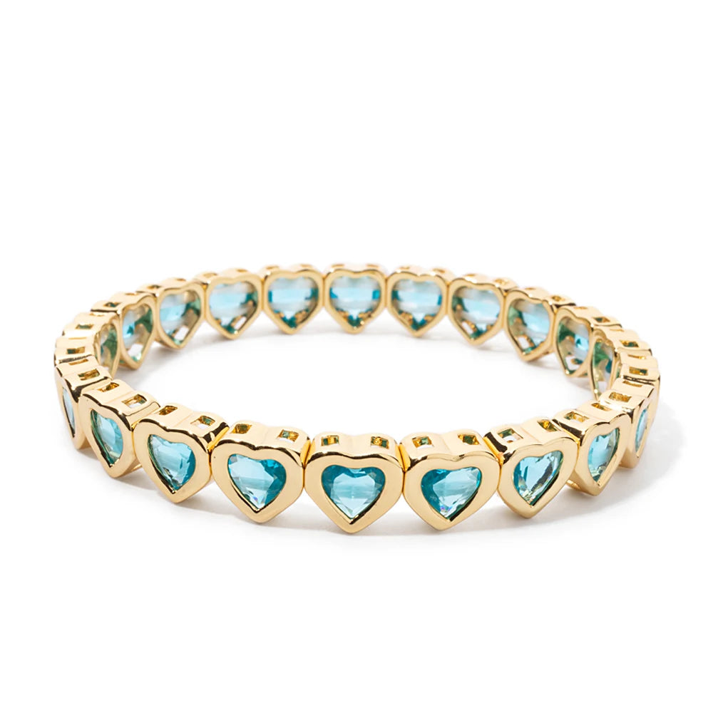 New Copper Heart Beads Gold Color Bracelets for Women Colorful Rhinestone Girl Bangle 2025