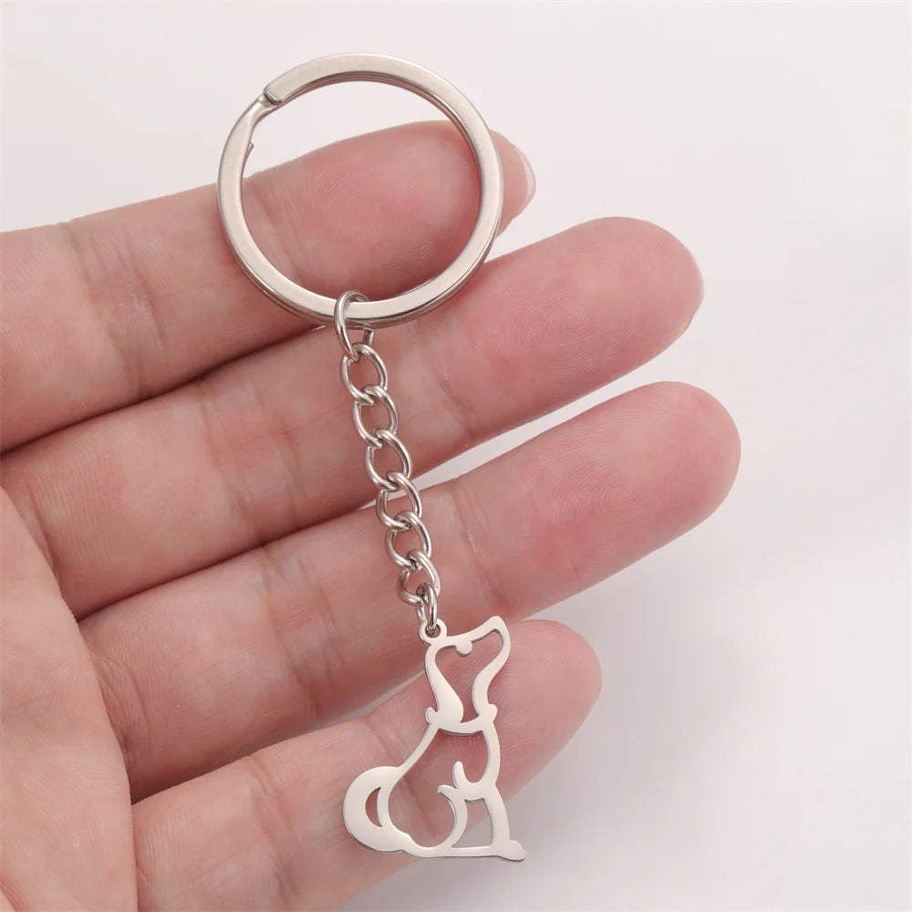 Cute Dog Samoye Keychain for Women Men Stainless Steel Dachshund Puppy Animal Lovers Key Ring for Car Backpack  Jewelry Gifts