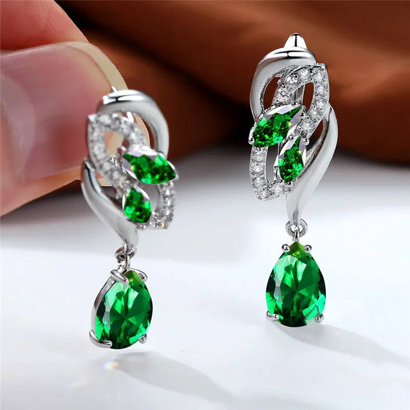 Luxury Female Blue Rainbow Stone Earring Silver Color Clip Earrings For Women Charm Crystal Zircon Wedding Jewelry