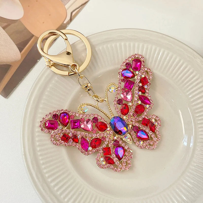 EASYA 2024 New Butterfly Keychain Collection Rhinestone Crystal Inlaid Car Pendant Handicrafts