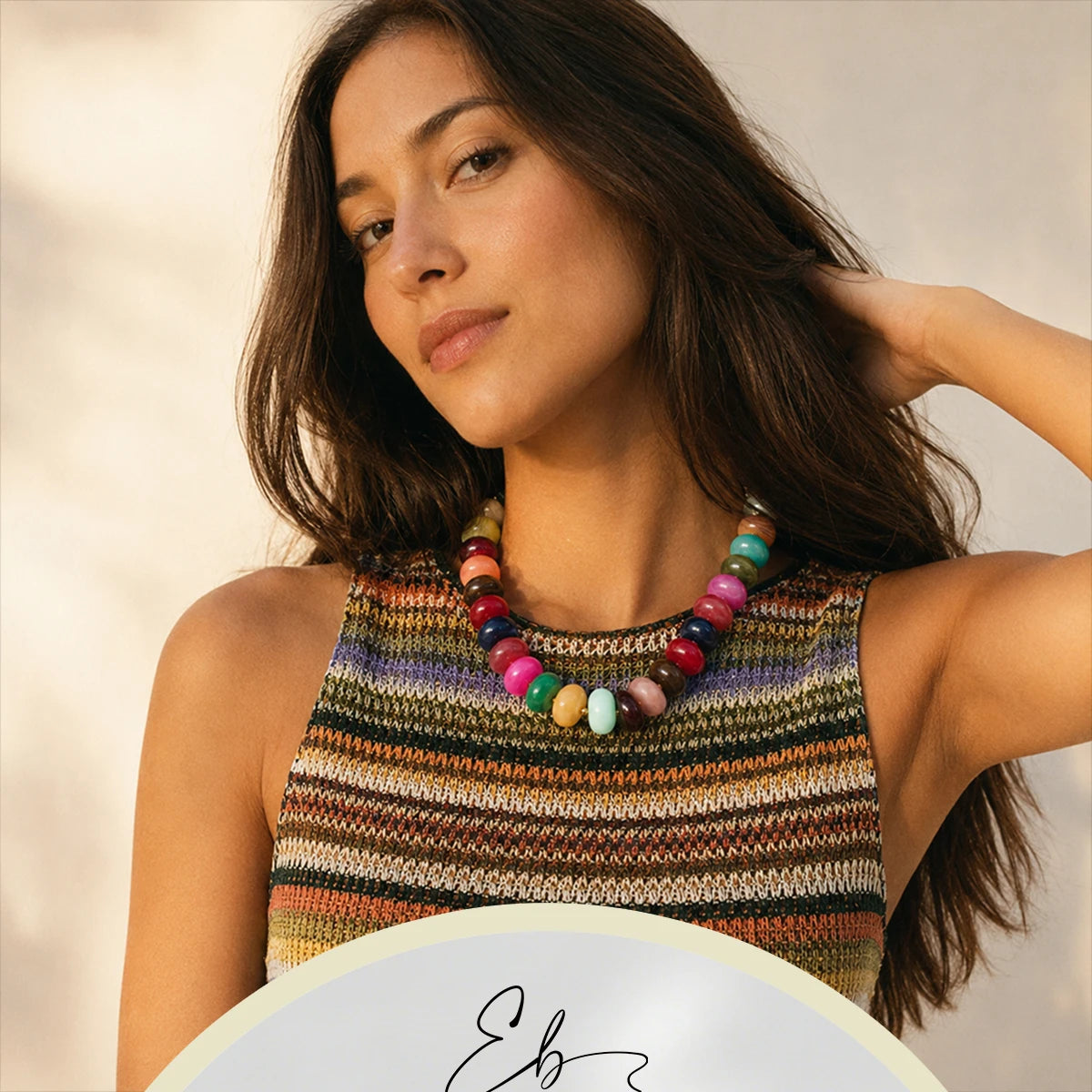 E.B.belle Colorful Bohemian Flat Disc Bead Necklace Stainless Steel 18K Gold Plated Bead Choker Summer Beach Women Jewelry Gift