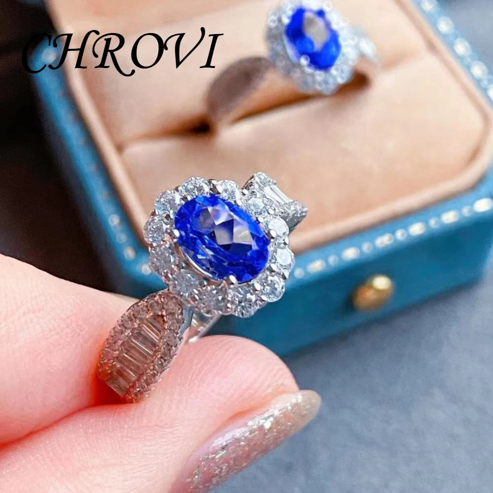 Fashion 925 sterling silver sky blue topaz full diamond minimalist style open ring for women - finger ring