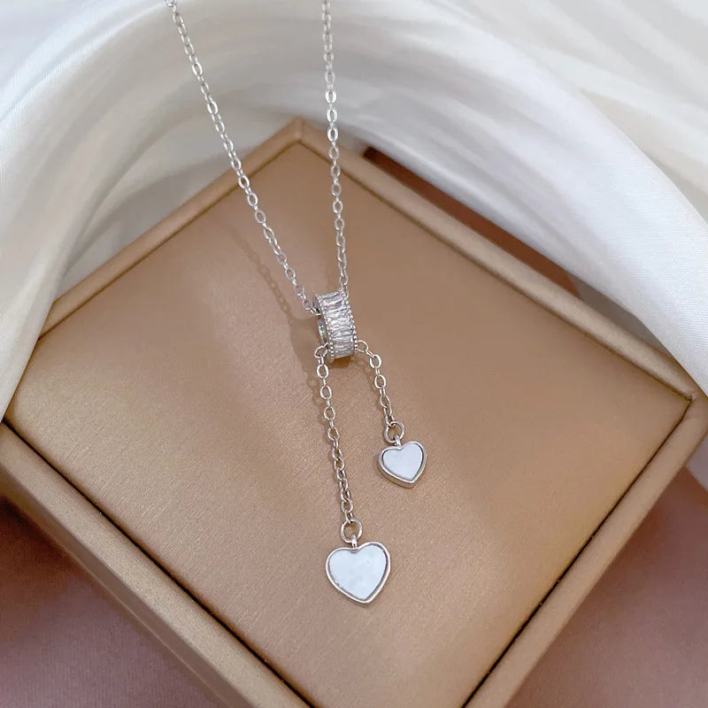 Exquisite Micro Inlaid Zircon Butterfly Tassel Necklace For Women Stainless Steel Moon Butterfly Flower Clavicle Choker Jewelry
