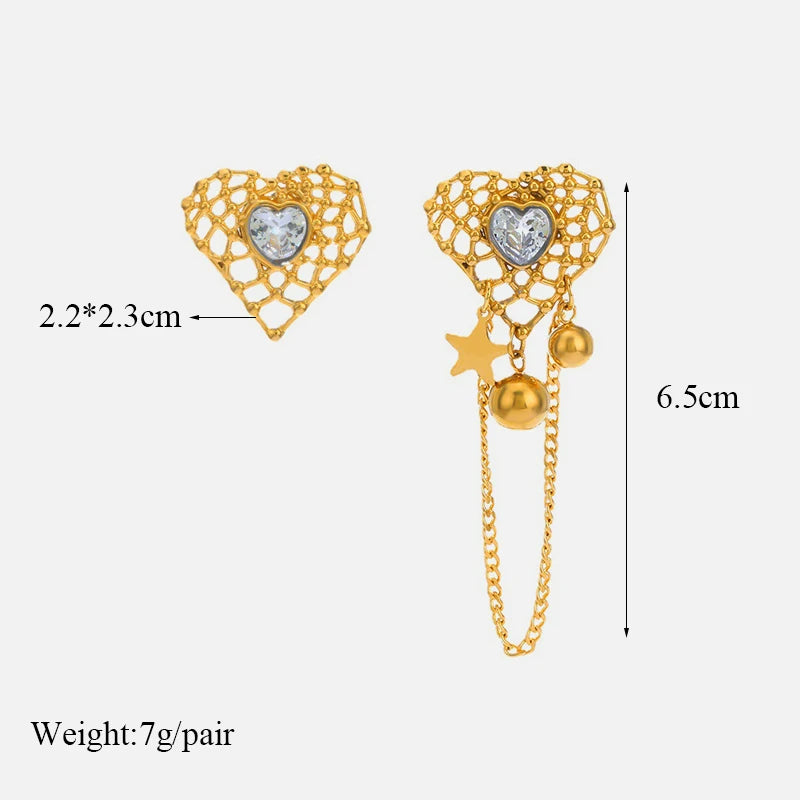 EILIECK 1pair New Stainless Steel Elegant Red Heart-Shaped Pendant Earrings For Women Fashion Ear Stud Waterproof Jewelry Gift
