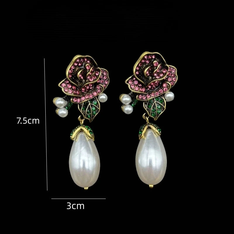 NISHIZAWA Pearls Earrings for Women Flowers Palace Style Vintage Sweet Jewelry Fashion Light Luxury Exquisite Aretes De Mujer