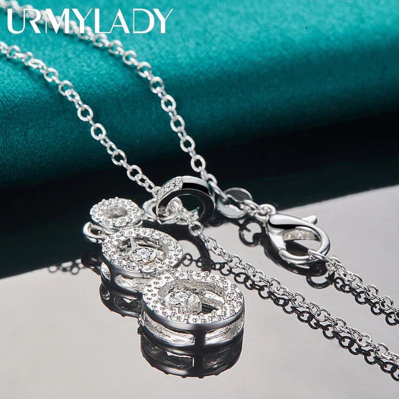 URMYLADY 925 Sterling Silver Three Circles Zircon 16-30 Inch Pendant Necklace For Women Wedding Engagement Gift Jewelry