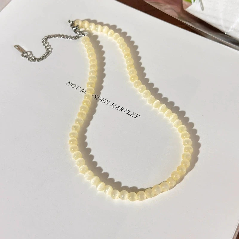 2026 Summer Trendy Candy Color Crystal Opal Beaded Cat's Eye Stone Bead Choker Necklace For Women Fashion Aesthetic Accessories