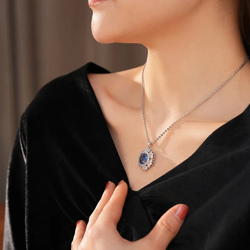 Medium Vintage Inlaid Rhinestone Three-piece Jewelry Set Oval Ring Earring Light Luxury Fashion Necklace Accessories Set