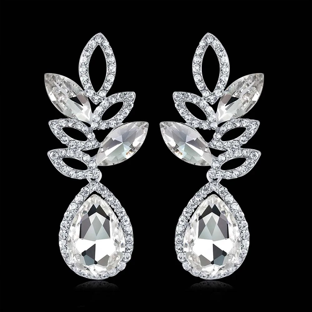 TREAZY Fashion Crystal Waterdrop Wedding Earrings for Women Silver Color Bridal Drop Earrings Bridesmaid Wedding Jewelry Gifts