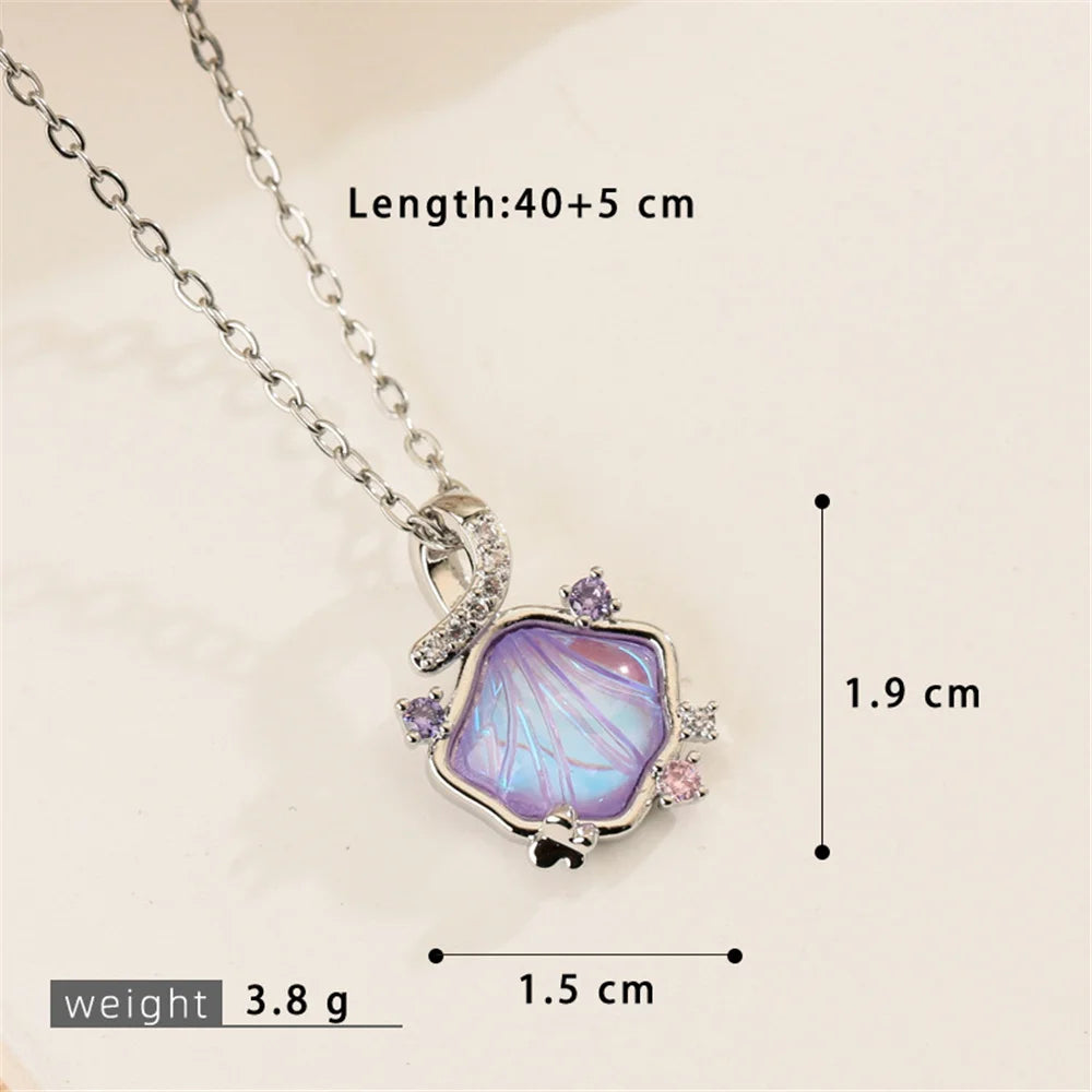 Rainbow Shell Luxury Female Blue Pink Green Zircon 2026 New Trendy Pendant Necklace Gold Silver Color Wedding Jewelry For Women