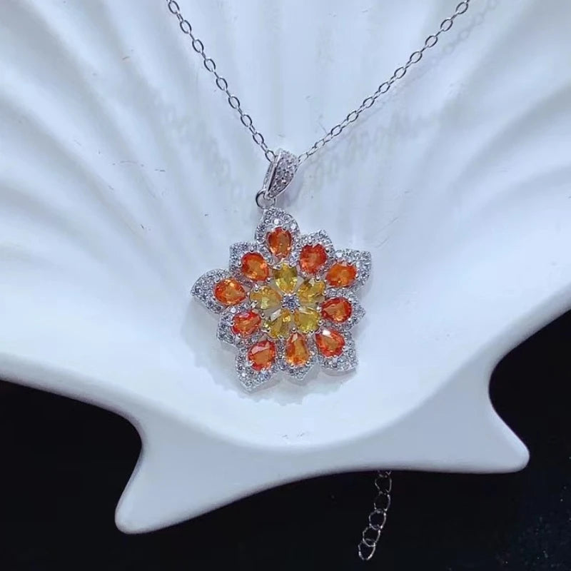 Adorable Natural Yellow Sapphire and Fanta Pendant 925 Silver Gemstone Necklace Pendant with 18K Gold Plated Silver Necklace