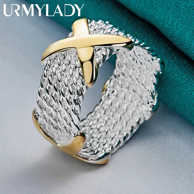 URMYLADY 925 Sterling Silver Cross 7-10# Ring For Women Fashion Wedding Party Charm Jewelry