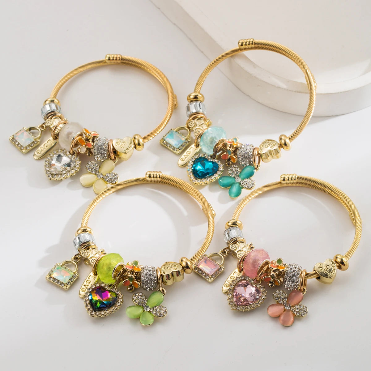Cross border Hot Selling Panjia Stainless Steel Bracelet, Fashionable And Sweet Lock Heart Heart-Shaped Flower Pendant, High-End