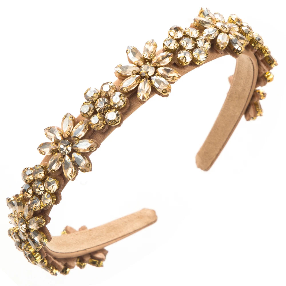 European and American Light Luxury Retro Hair Bands, High-end Fine Edged Glass Drill Bit Bands, Versatile Flower Hair Accessorie