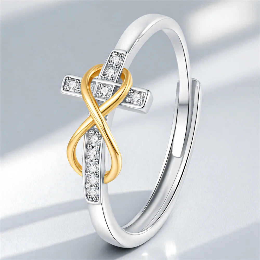 Luxury Female White Zircon Stone Silver Color Wedding Rings Promise Open Adjustable Cross Infinity Engagement Jewelry For Women