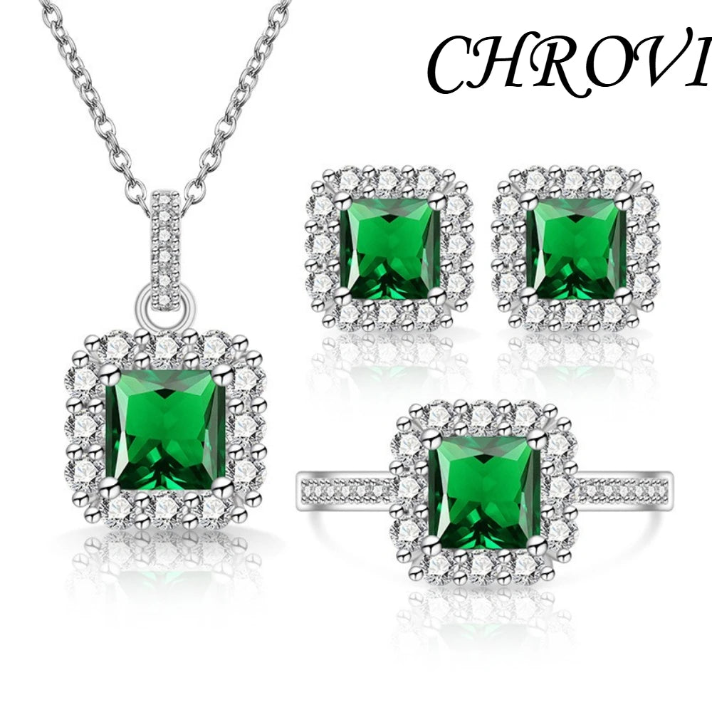 Luxury 925 Sterling Silver Gemstone Small Square Beads with Zirconia Necklace, Earrings, Ring Set and Decorative Items