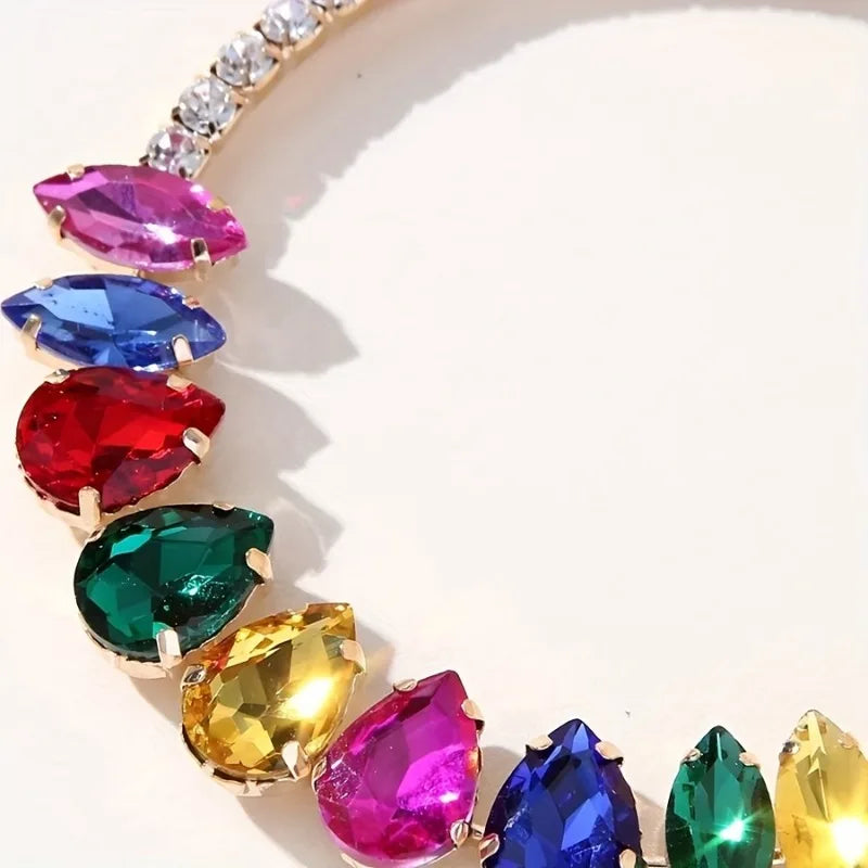 1 Pair Luxury Fashion Statement Hoop Earrings Multicolor Rhinestone Embellished Round Circle Design Ear Jewelry Gifts for Women