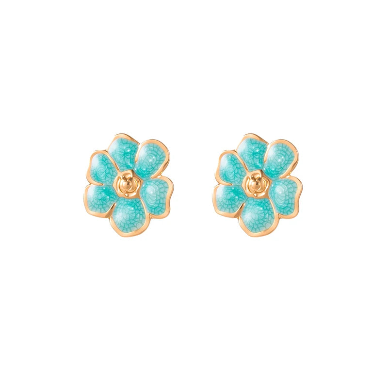 ANENJERY 316L Stainless Steel Colorful Enamel Flower Stud Earrings For Women Temperament Luxury Niche Simple Jewelry Gift