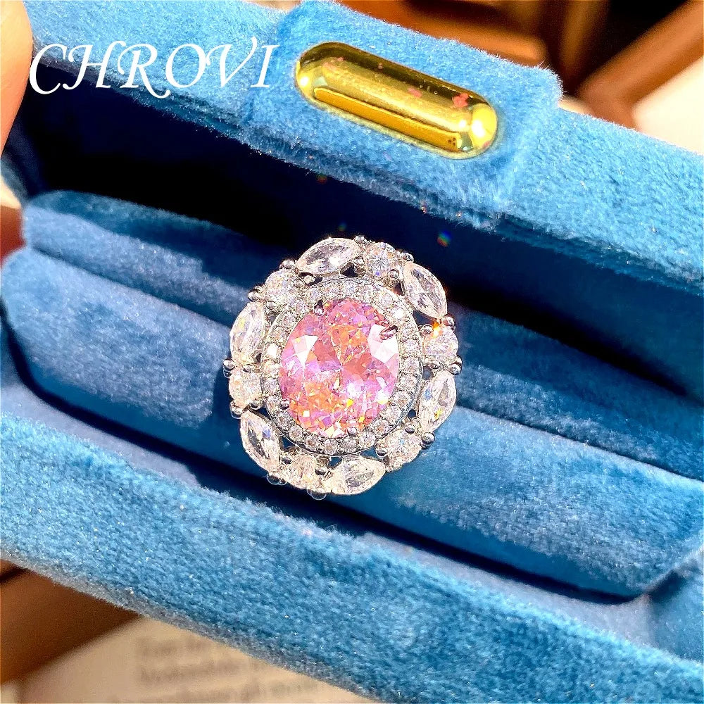 Fashionable Light Luxury 925 Sterling Silver Adjustable Gemstone Full Diamond Open Ring for Women, Versatile Millennial Style