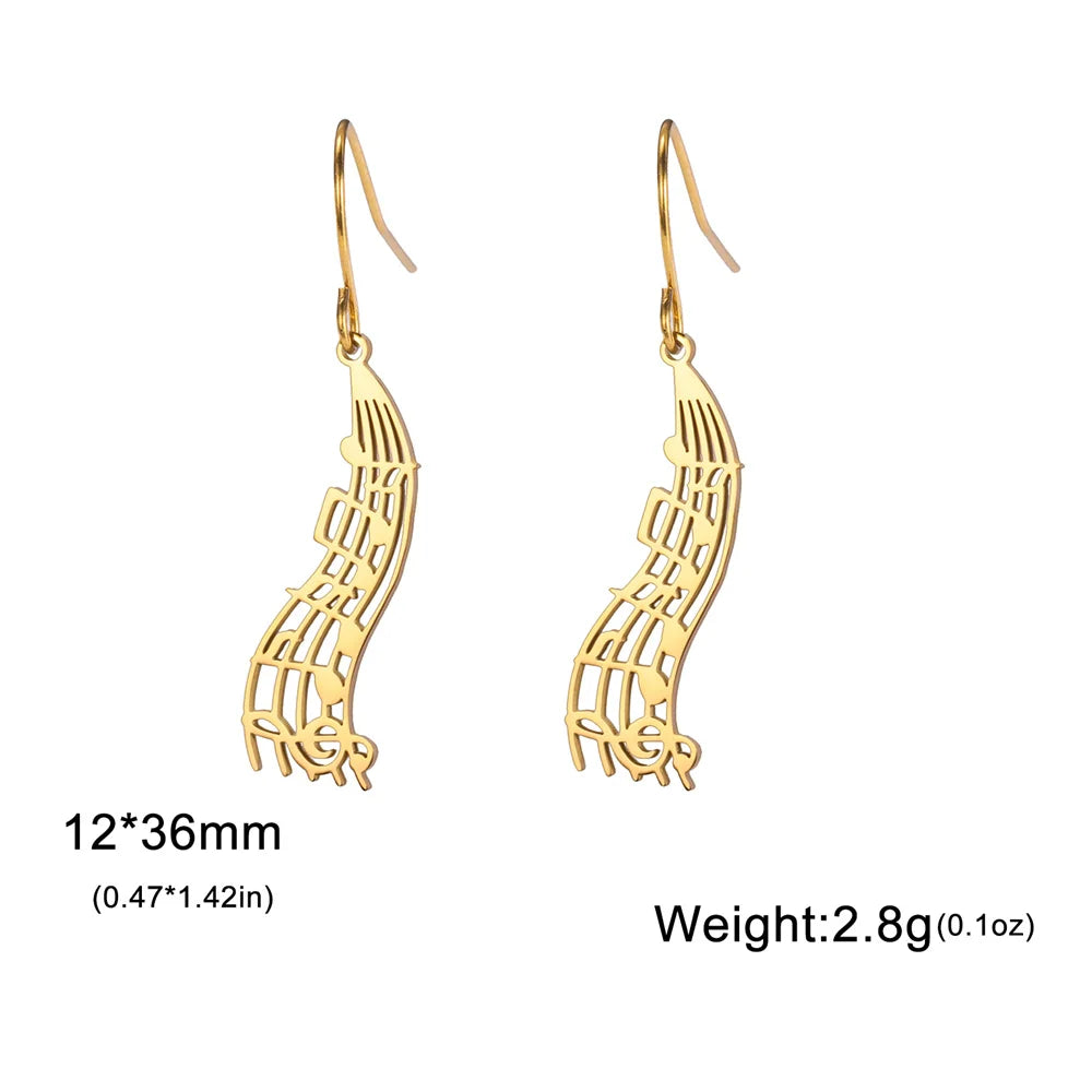 My Shape Music Note Drop Earrings for Women Men Gifts Stainless Steel Classic Musical Violin Dangle Earring Jewelry Musican Gift