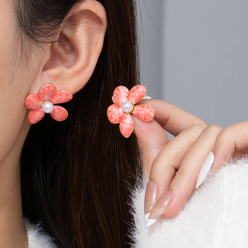 ANENJERY 316L Stainless Steel Colorful Enamel Flower Butterfly Earrings For Women French Delicate Elegant Jewelry Birthday Gifts