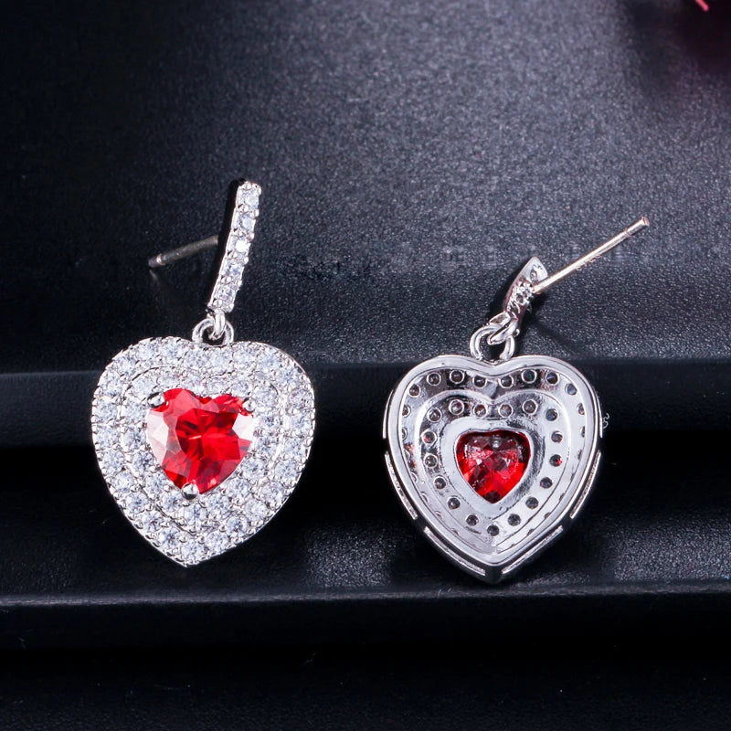 ThreeGraces Fashion Purple Green Zirconia Love Heart Shape Dangle Drop Earrings for Women New Trendy Daily Party Jewelry E1243