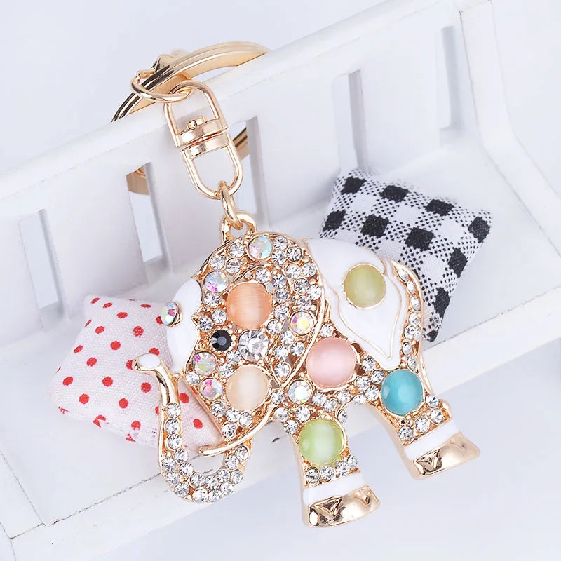 Exquisite Precious Stones Inlaid Thailand Elephant Car Keychain Elegant Pendant Gift for Friends Key Chains Ring Porte Clef