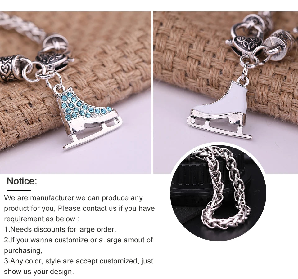 My Shape Skating Shoes Pendant Bracelets for Women Ice Skater Bracelet Sports Figure Skating Crystal Jewelry Gifts Skate Lover