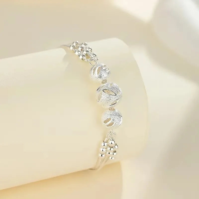 Luxury 925 Sterling Silver Ball Bracelets For Woman Korean Designer Lucky Beads Chain Bracelets Party Wedding Charm Jewelry Gift