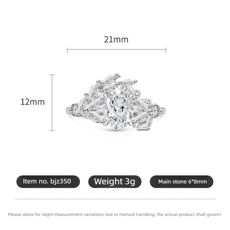 925 Sterling Silver Ice Flower Cut Jadeite Ring with Zircon Inlay - Super Sparkling Ring for Women