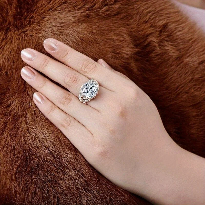 Creative Hollow Design Gorgeous Cubic Zirconia Rings for Women Rose Golden Color/Silver Color Wedding Party Trendy Jewelry Gifts