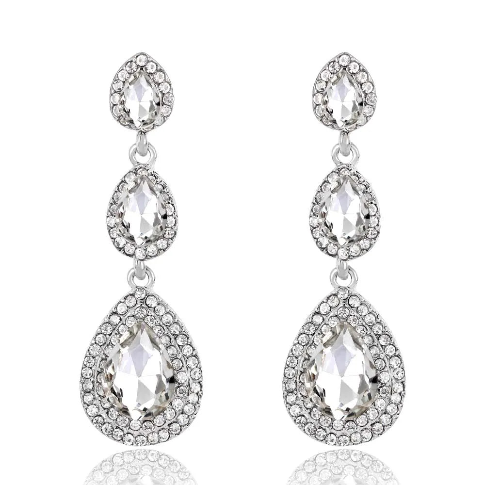 TREAZY Fashion Crystal Waterdrop Wedding Earrings for Women Silver Color Bridal Drop Earrings Bridesmaid Wedding Jewelry Gifts