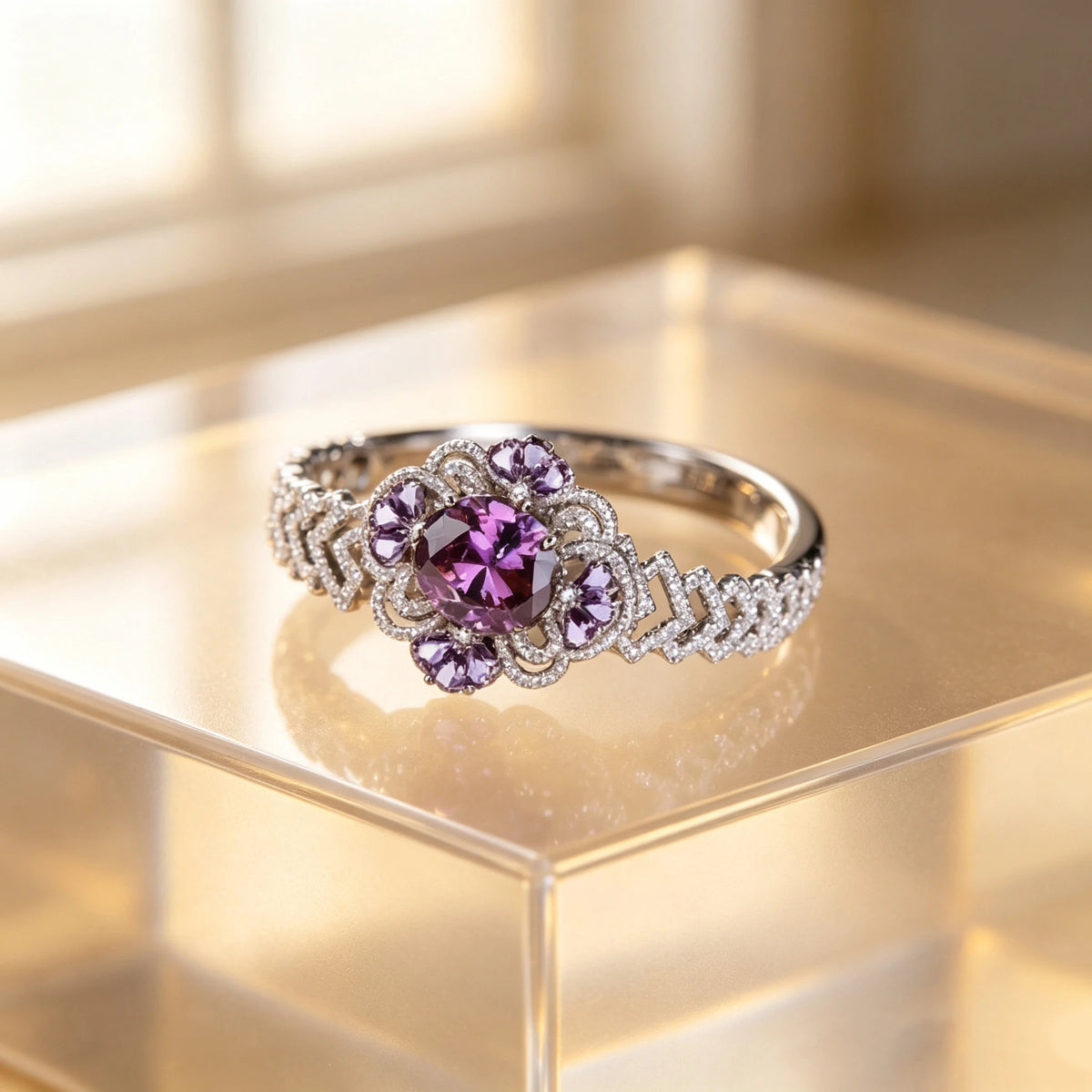 Charm Female Purple Zircon Stone Oval Bracelet Cute Silver Color Adjustable Summer Wedding Jewelry For Women
