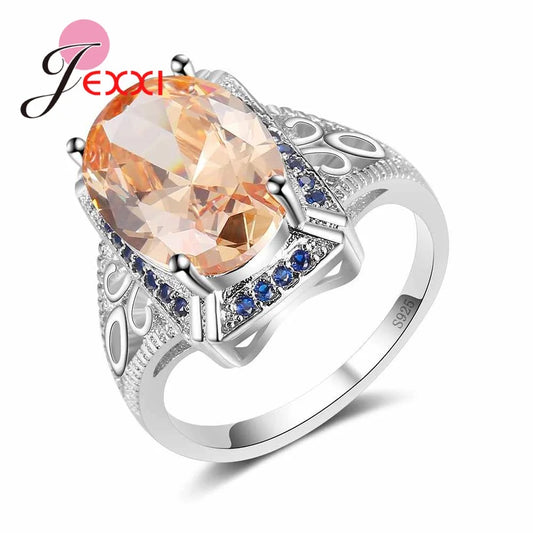 New Arrival Women 925 Sterling Silver Color Beautiful Wedding Ring Light Blue And Champagne Color Cubic Zirconia Jewelry Rings