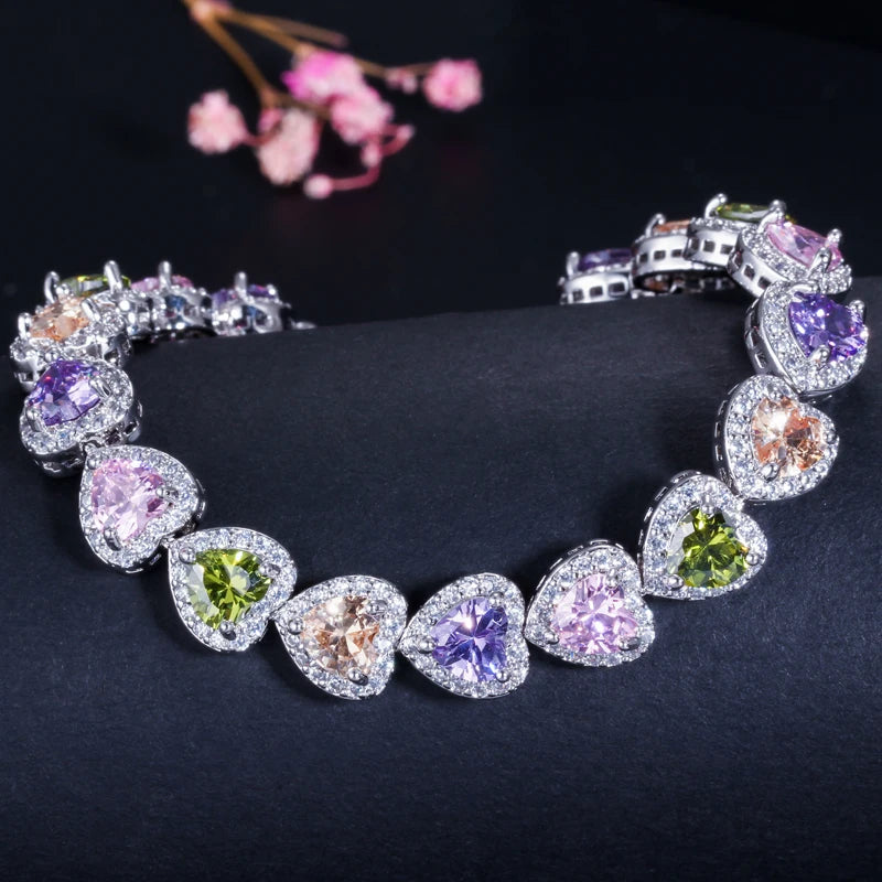 ThreeGraces High Quality Shiny Blue Cubic Zirconia Fashion Love Heart CZ Tennis Bracelet for Women Luxurious Party Jewelry BR361