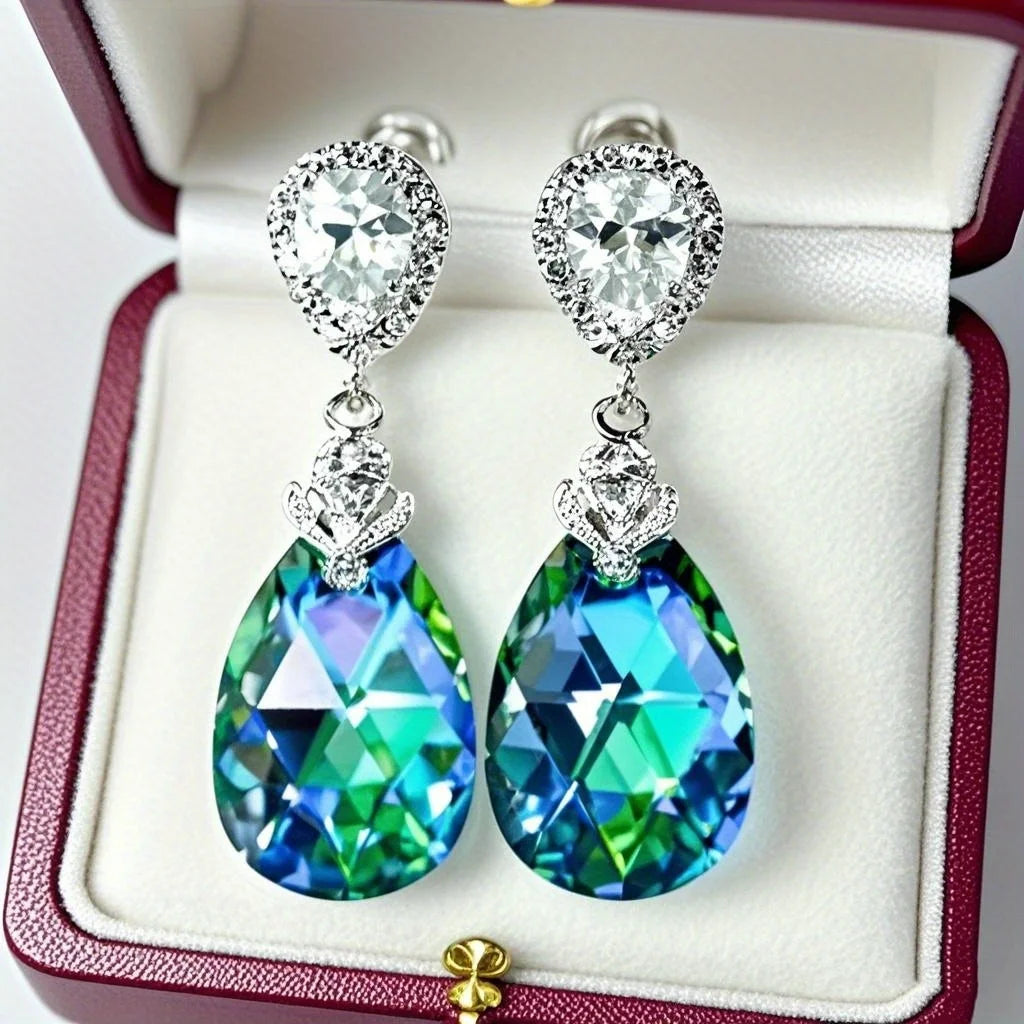 1 Pair Luxury Women's Hanging Earrings Sparkling Synthetic Gemstone Inlaid Fashionable Design for Banquets and Weddings Gifts