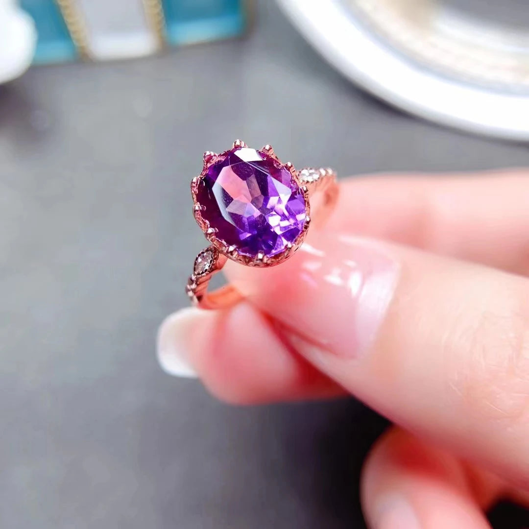2ct VVS Grade Natural Amethyst Silve Ring 10% Real 925 Silver Ametyst Jewelry 18K Gold Plating Gemstone Ring