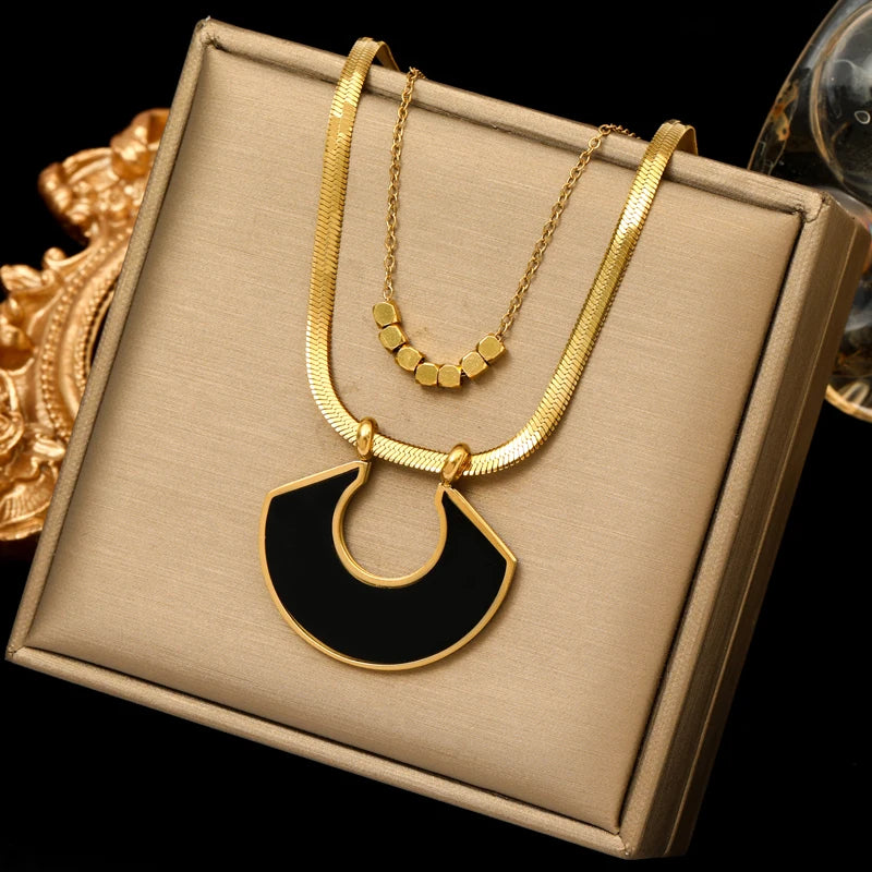 EILIECK 316L Stainless Steel Metal Geometric Heart Pendant Necklace For Women Gold Color Multilayer Neck Chain Jewelry Lady Gift