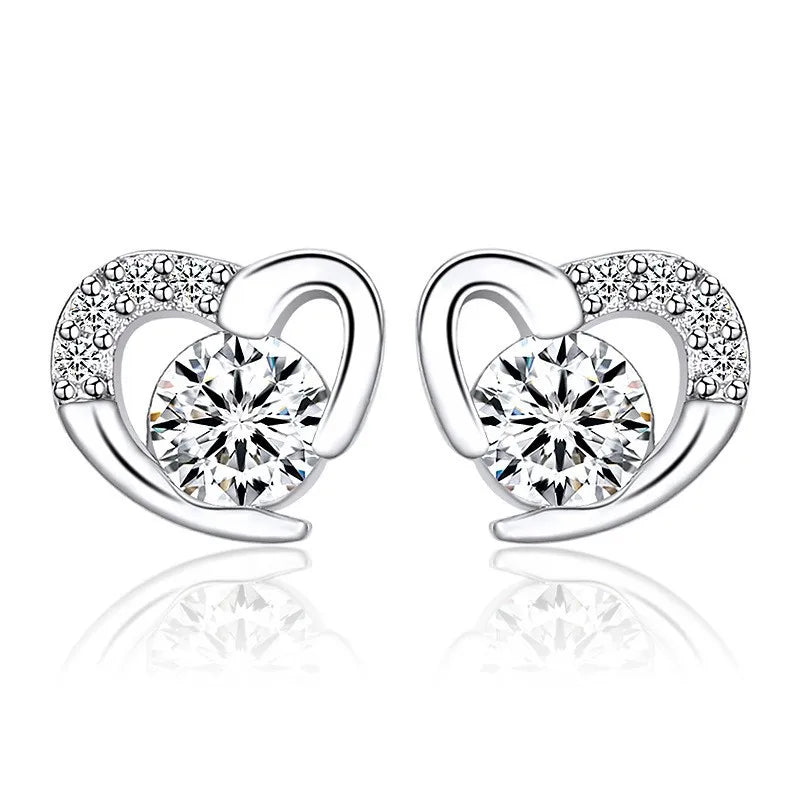 925 Sterling Silver Heart Tree Zircon Stud Earrings For Women Exquisite Student Girlfriend Jewelry Accessories Wedding Party