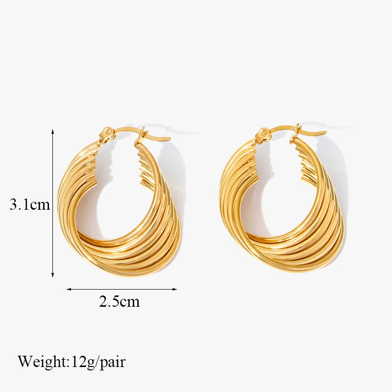 EILIECK 316L Stainless Steel Geometric Loops Dangle Earrings For Women New 18K Gold PVD Plated Ear Stud Water-resistant Jewelry