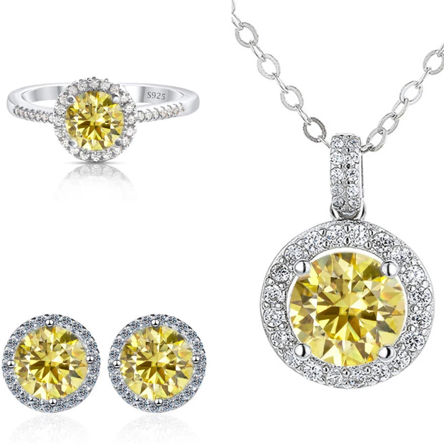 Real Round 6.5mm Moissanite Jewelry Set 925 Sterling Silver Sparking Ring Earring Pendant Necklace For Women Bridal Gift