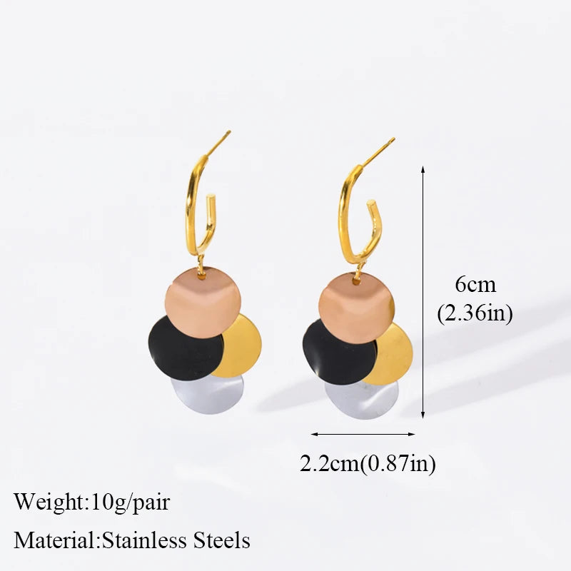 EILIECK 316L Stainless Steel Zircon Feather FOREVER Pendant Earrings For Women Fashion Ear Dangle Gold-Plated Jewelry Gift
