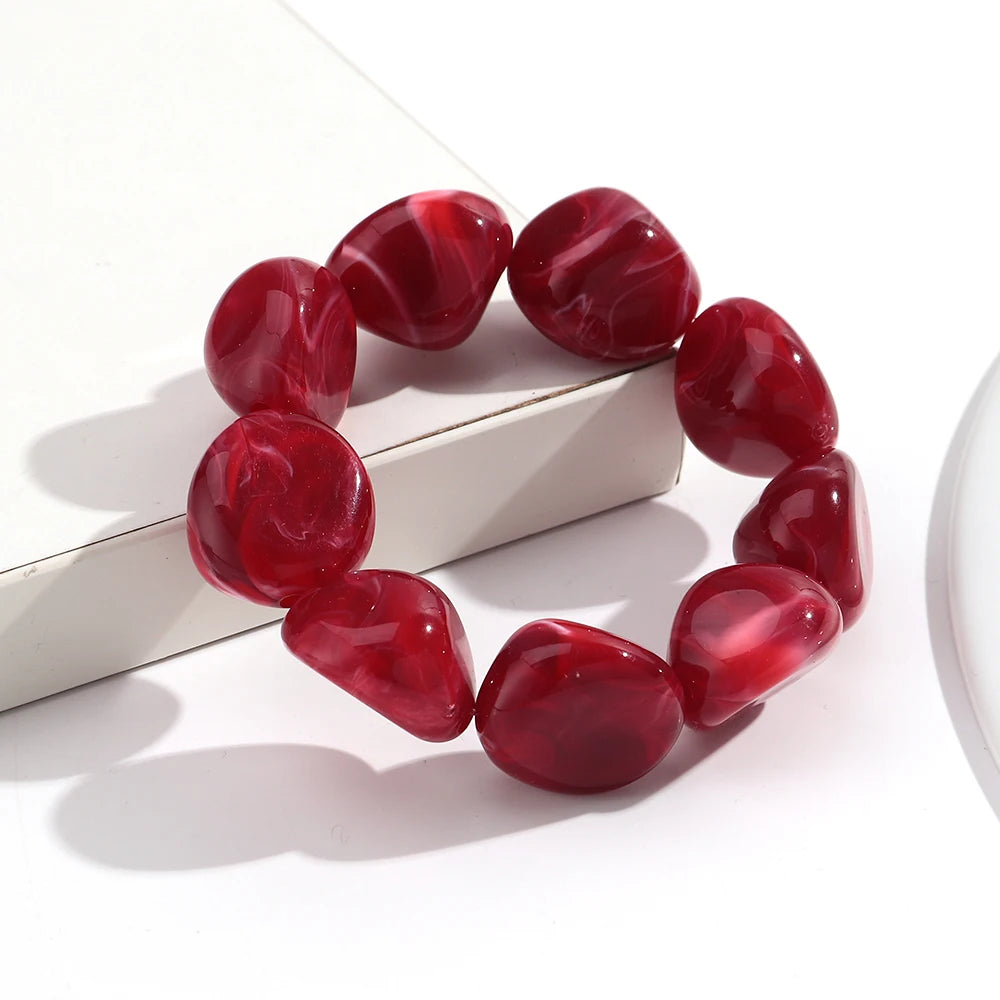 Boho Colorful Irregular Stone-shaped Beads Stretch Bangle Bracelets New Resin Geometric Beaded Bracelet 2026 Trendy Jewelry